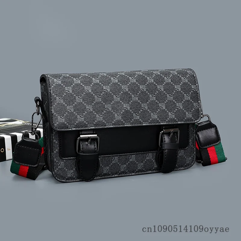 Jacquard Pattern Men Crossbody Bag Commuter Mobile Phone Bag Purses Handbag Fashion Business PU Leather Shoulder Bag Casual Sle