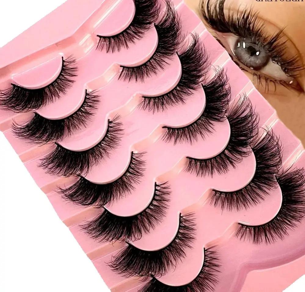 新しいキャットアイラッシュ 7ペア ナチュラルヘア フォックスアイ ミンク ウィングド フェイクまつげエクステ 3D ふわふわ バルク アイズメイク