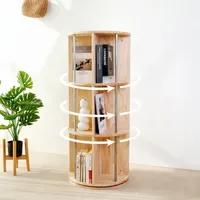 Floor Stand Revolving Multilayer 3 Tiers Solid Wood Bookshelf Kids Living Room Circular Portable Free Rotating Book Storage Rack