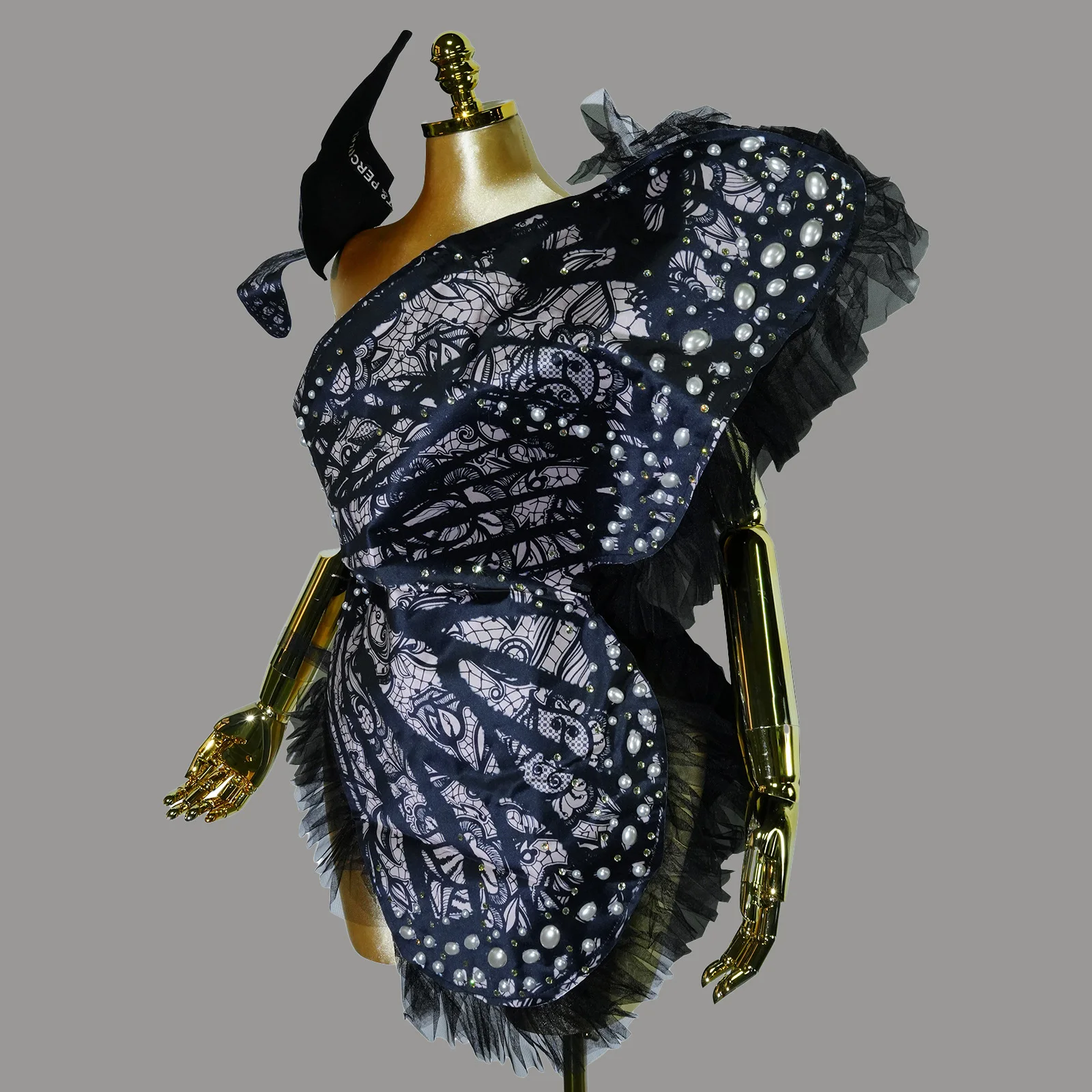 

Siren Black Rhinestone Bodysuit Butterfly Wings UV Glow Rave Costume Prom Birthday Party Nightclub Stage Cabaret Wear​