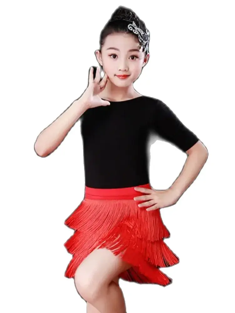 

1 шт./лот, детская юбка для латинских танцев с кисточками, детская юбка для сальсы, танго, бальных танцев