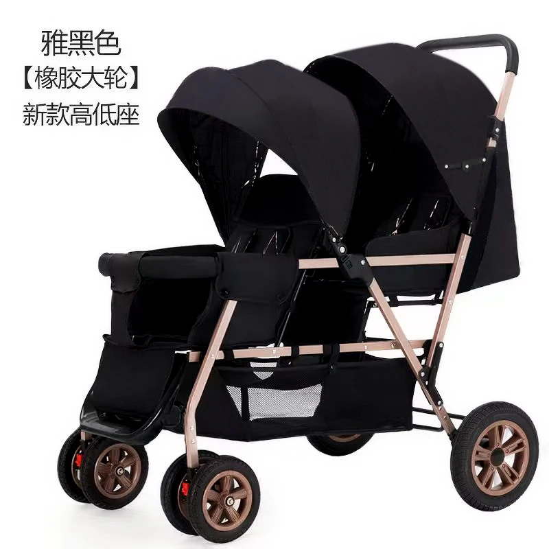 Zwillings-Kinderwagen vorne sitzen und hinter zwei Kindern können sich hinlegen. Leichte, zusammenklappbare Kinderkinderwagen
