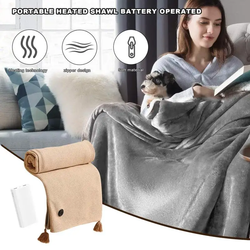 Winter Electric Heating Blanket Portable Cordless Heated Shawl with 3 Heating Modes 15 Seconds Fast Heating Soft Heated Shawl