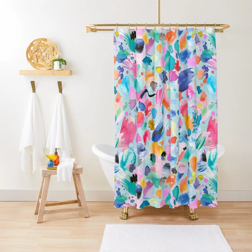 

Artist Color Palette - Abstract Watercolor Blots and Scribbles Blue Shower Curtain Shower Waterproof For Bathrooms Curtain