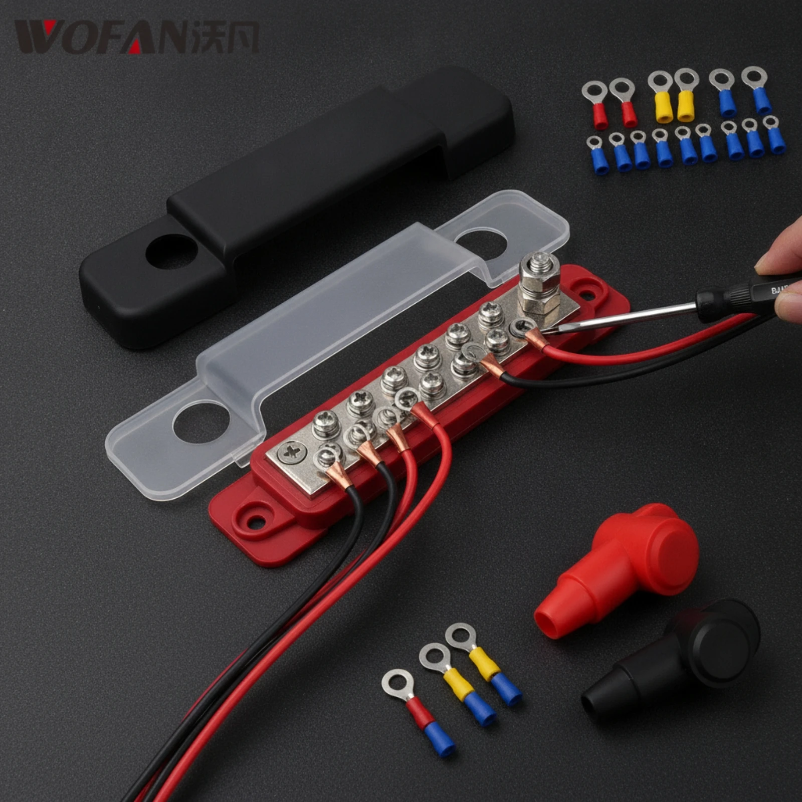 12-Way Busbar with Cover 48V DC Bus Bar with Cover Positive Bus Bar Flame-Retardant Power Distribution Block Sturdy