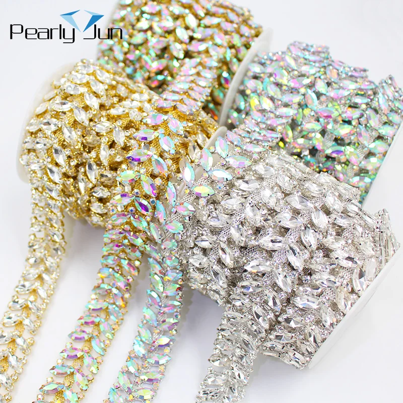 Leaf Shape Round Drill Crystal Chain DIY Decoration Rhinestone Trim Sewing on Clothing Shoes Bags Accessories ML173