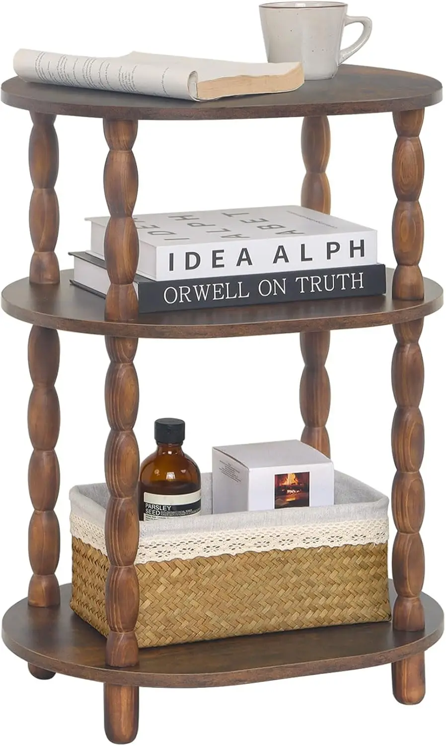 

Side Table, 3-Tier Small End Table, Modern Oval Night Stand Accent Table for Living Room, Bedroom, Rustic Brown