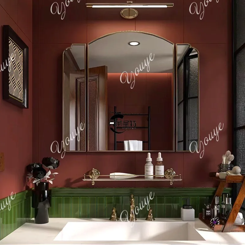 French tri-fold mirror retro wall-mounted bathroom mirror desktop desktop folding wall decorative mirror