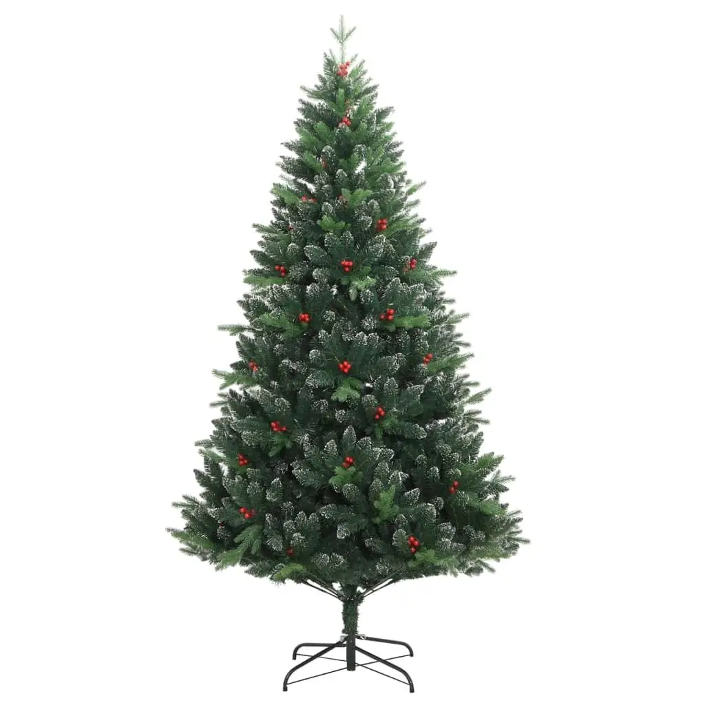 70.9'' Artificial Hinged Christmas Tree with Red Berries - Festive Holiday Decor