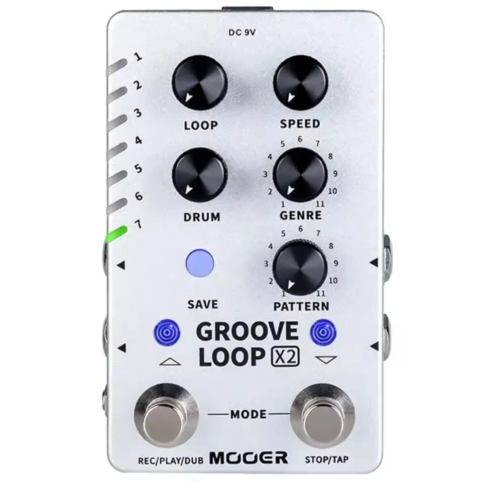 Mooer Groove Loop X2 Stereo Looper Pedal with 14 save Slots Drum Machine 121 Different Drums 10-minute Capacity per Track