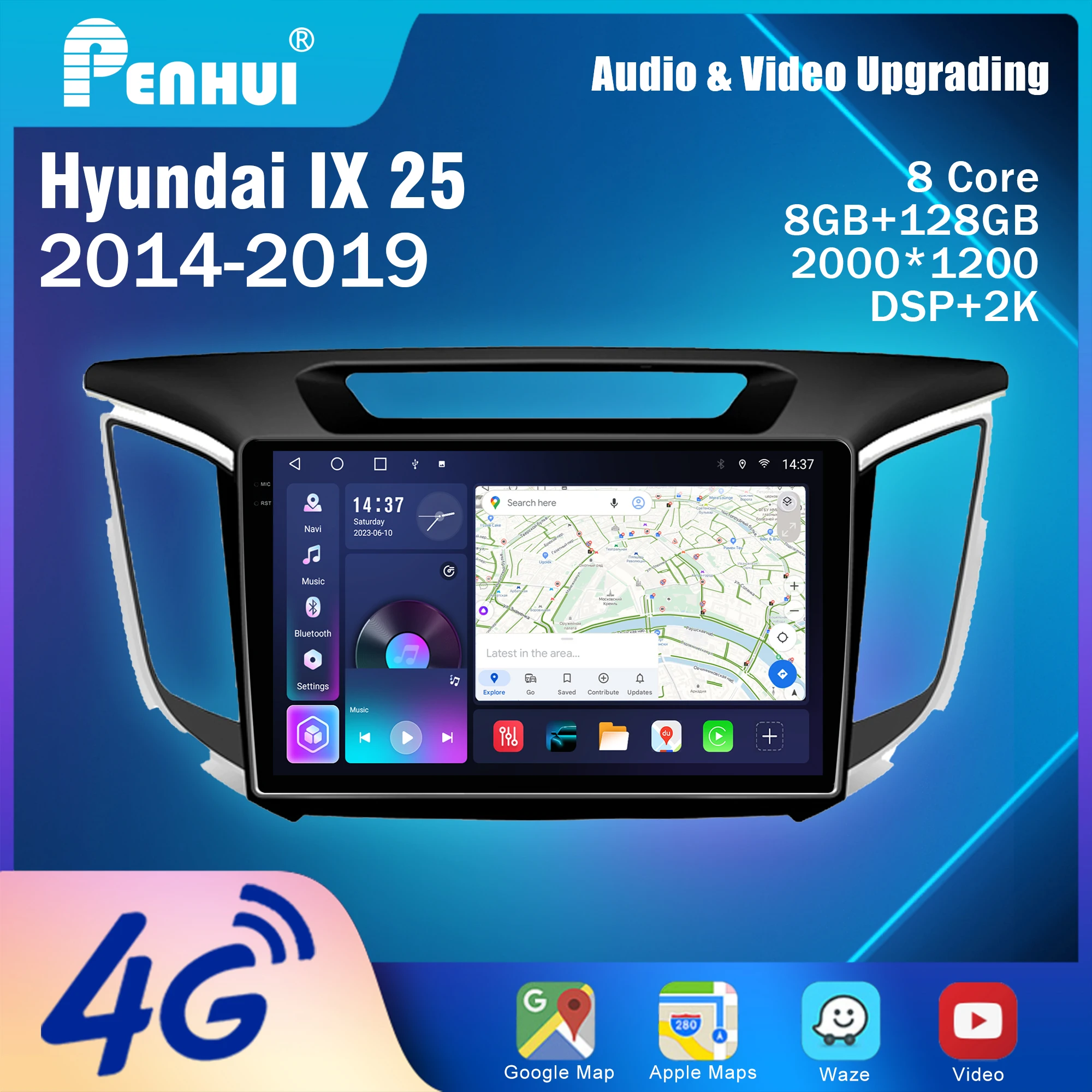 Penhui for Hyundai IX25 2014-2019 Android Car DVD Multimedia Player Screen Audio Video 2 Din DSP Bluetooth CarPlay Radio