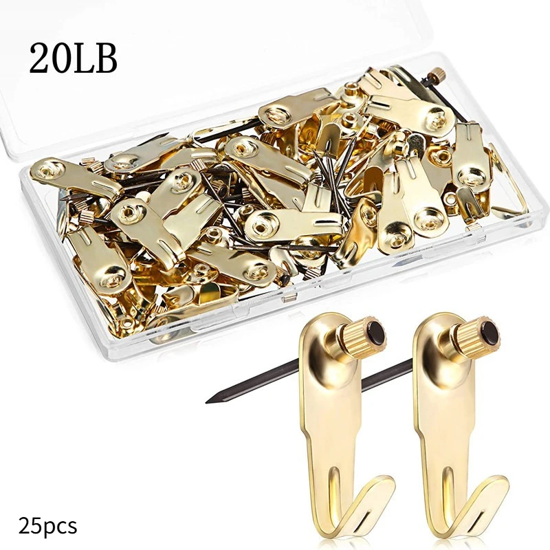 25pcs Picture Hangers Photo Frame Hanging Hooks Kit with Nails Art Painting Clock Hangers Wall Mounting for Home Office