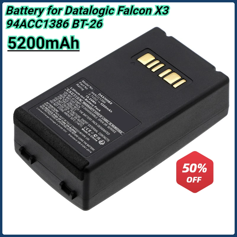 

5200mAh Replacement Battery for Datalogic Falcon X3 94ACC1386 BT-26 3.7V 19.24Wh Barcode Scanner Battery