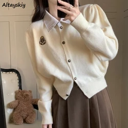 Lapel Cardigans Women Soft Sweet Vintage Preppy Style Leisure Baggy Crop Autumn Girls Gentle Harajuku Lovely New Arrival Popular