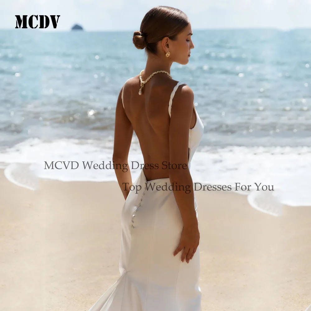 MCDV فستان زفاف مثير بدون ظهر 2025 العروس بلا أكمام حورية البحر السباغيتي الأشرطة زي العرائس مخصص فيستدو دي نوفيا بودا
