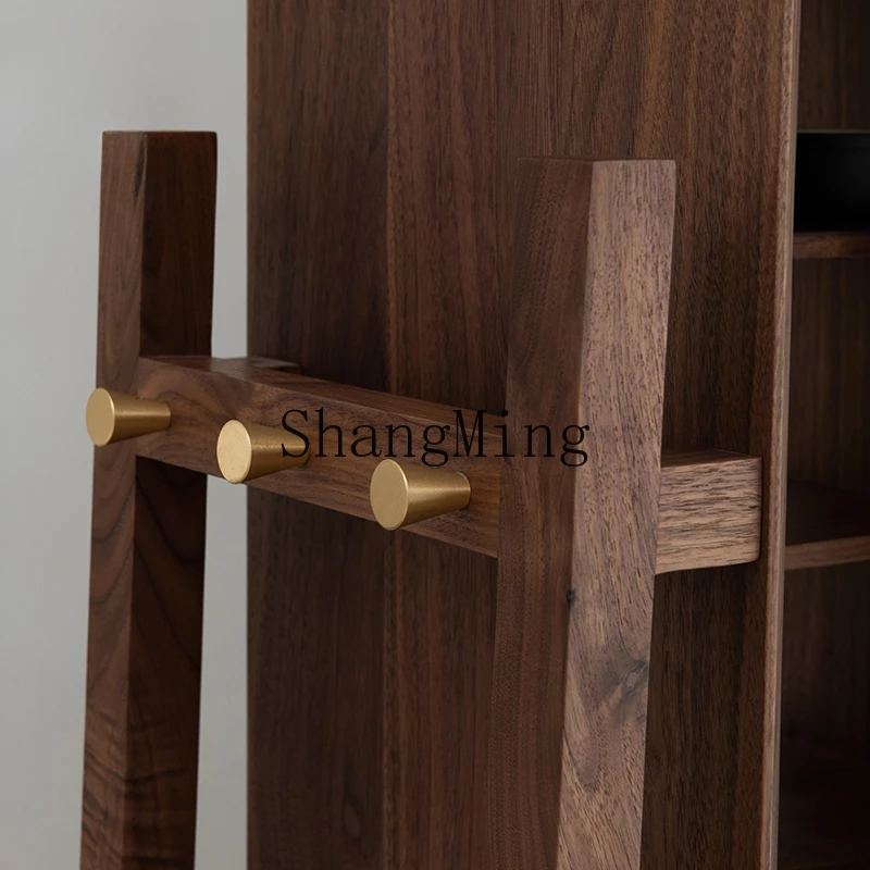 CL pastoral tea room living room balcony new Chinese simple bogu black walnut solid wood tea rack display locker