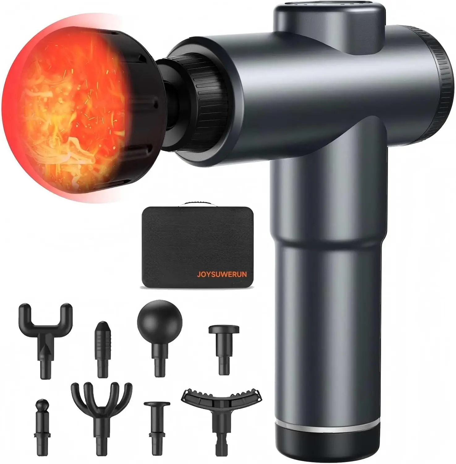 

Massage Gun with Heat, 9 Heads, Carrying Case - Deep Tissue Electric Percussion Massager for Pain Relief & Recovery