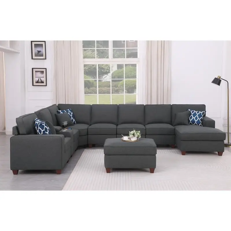 

Секционный диван из 9 предметов с обивкой и пуфиком