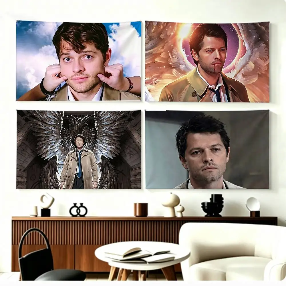 Fallen Angel C-Castiel Supernatural   Flags Wall Hanging Background Art Banner for Bedroom Home Outdoor Decor