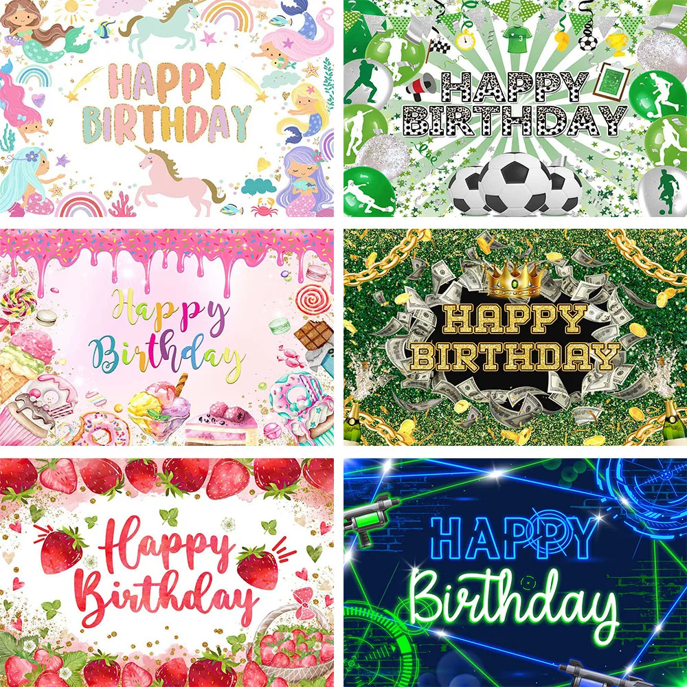 

Mocsicka Happy Birthday Background Poster Decoration Boy Girl Baby Shower Glitter Custom Backdrop Prop Children Photoshoot Booth