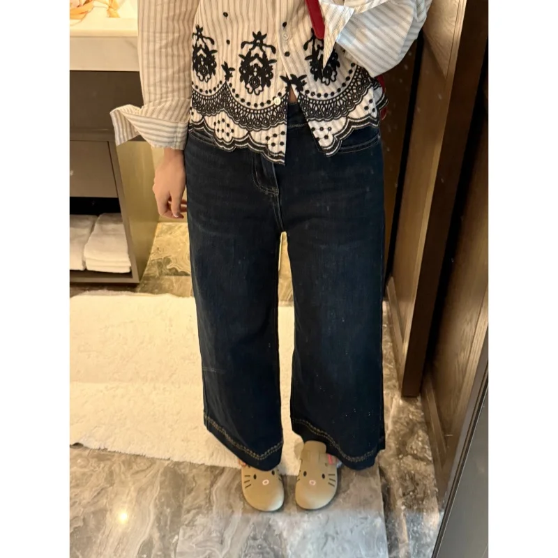 

Модные ретро-джинсы прямого кроя в гонконгском стиле, женские, из хлопкового стрейч-денима, с завышенной талией, осень 2025, 2025060