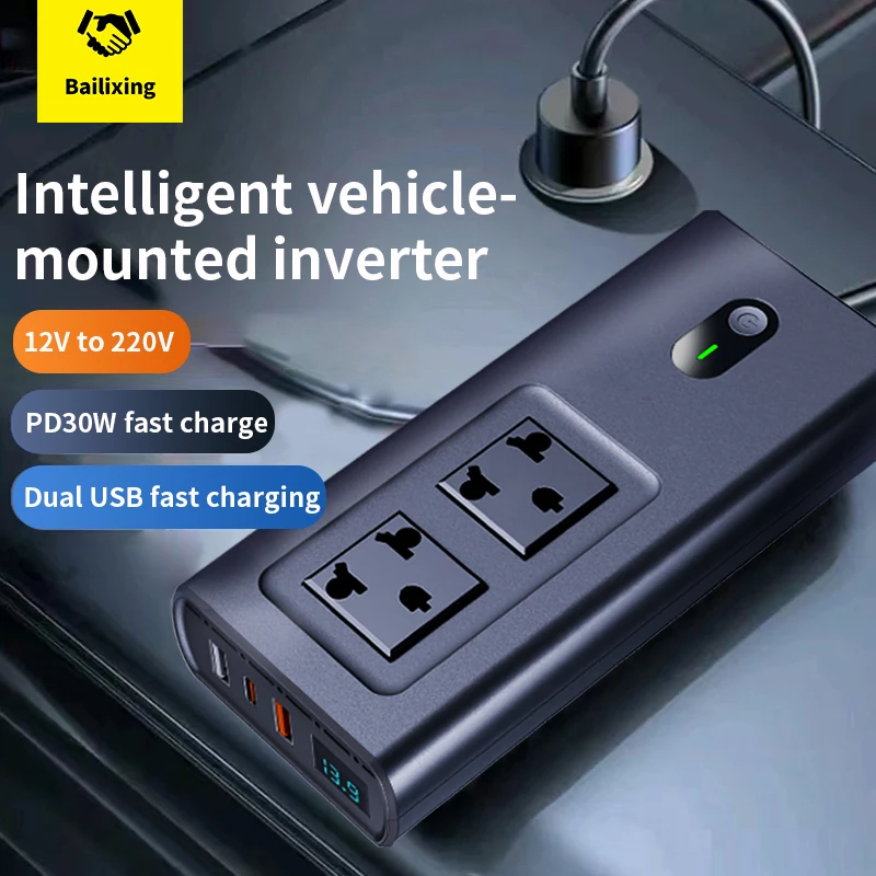 150W Car Inverter USB Type C 30W DC 12V to AC 220V 110V Auto Power Inversor Fast Charger For Car Power Adapter