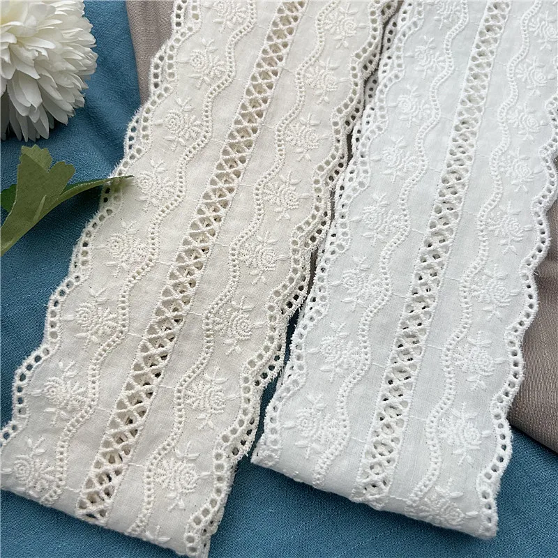 3Yard/Lot Beige Apricot Welle Rand Stickerei Baumwolle Spitze Trim 7,5 CM Breite DIY Kleidung Rock Hause Textil weichen Stoff Dekoration – Detail 5