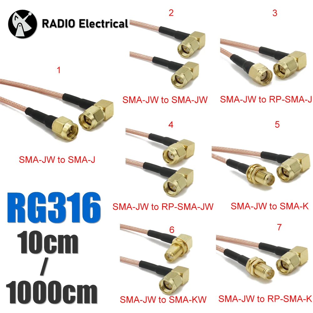 RG316 SMA to SMA / RP SMA Male Plug & Female Jack Connector RF Coaxial Jumper Pigtail Cable Wire Terminals For WIFI 3G 4G GSM