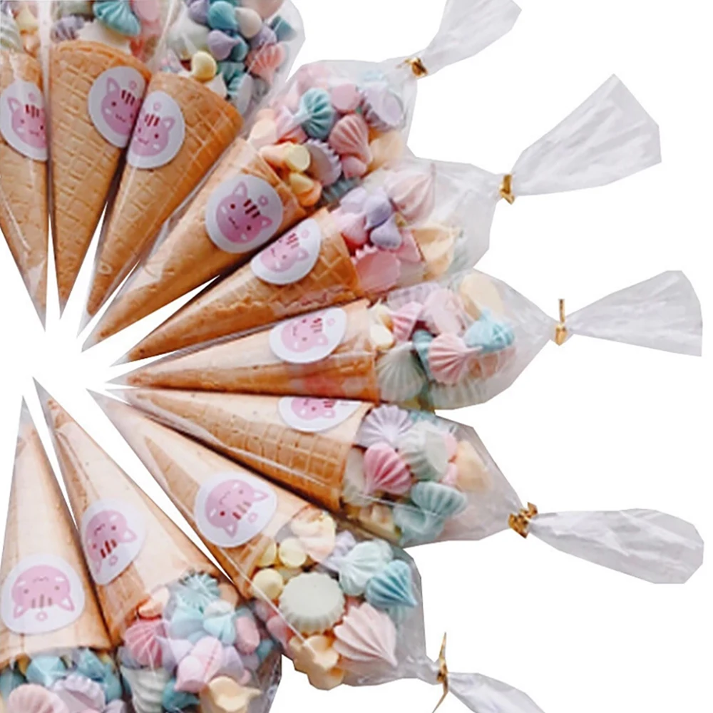 50 Bolsas de Dulces Transparentes en Forma de Cono, Bolsas de Almacenamiento para Decoración de Bodas y Fiestas de Cumpleaños, Bolsas de Regalo para Baby Shower