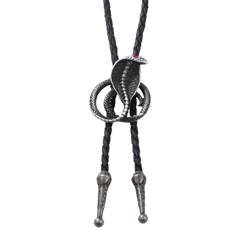 Western Punk Vintage Metal Cobras Snake Pendant Necklace Bolo Tie Shirt Chain