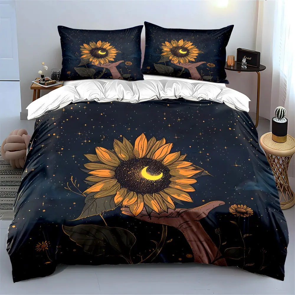 Hand holding celestial sunflower. Print Bedding Set 1 Duvet Cover 2 Pillowcases for Adult and Children Luxury Gift Full Size