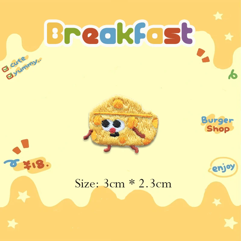 Cartoon Breakfast Embroidery Cookie Bread Cheese Rice Ball Patches For DIY Clothing Iron on Patch with Glue on The Back