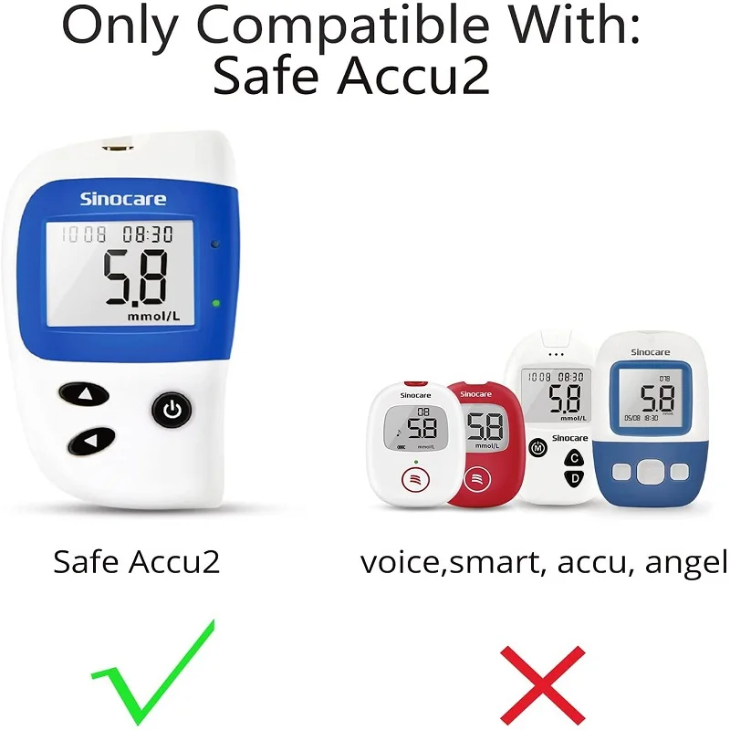 200/100/50pcs for Safe-Accu2 Sinocare Blood Glucose Test Strips and Lancets for Diabetes Tester Blood Sugar Meter