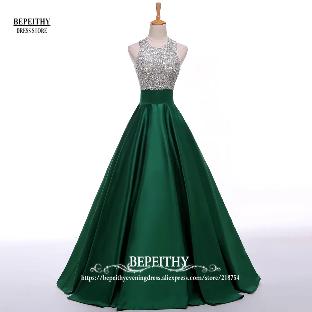 BEPEITHY Customized Real Image A Line Evening Dress Beadings Crystal Bodice Open Back Party Elegant Vestidos De Fiesta Elegantes