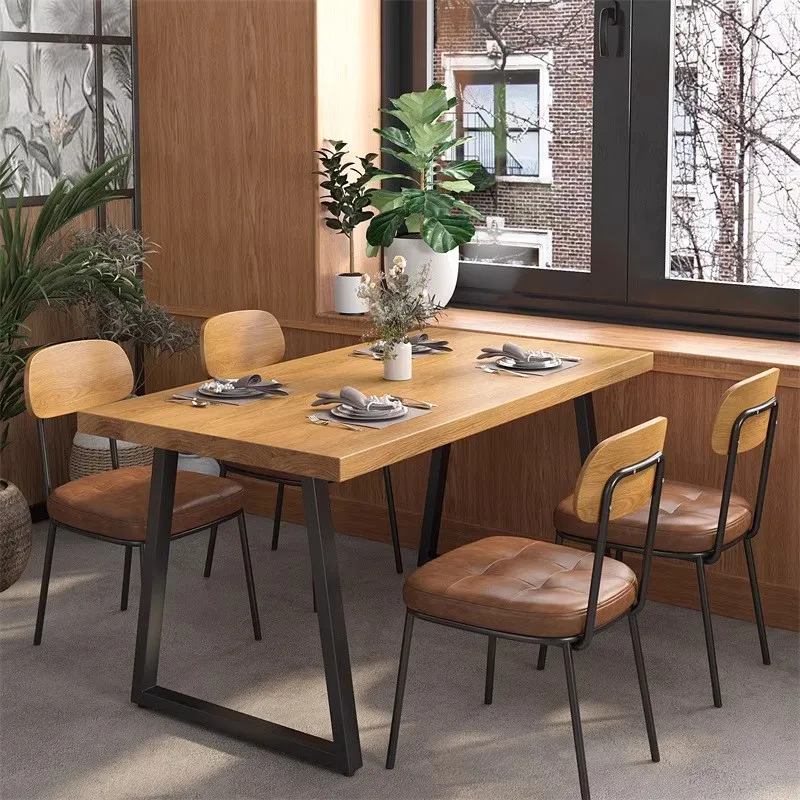 

Wholesale Price Commercial Restaurant Cafe Shop Wooden Metal Table and Chairs Fast Food Hotel Canteen Dining Furniture Set
