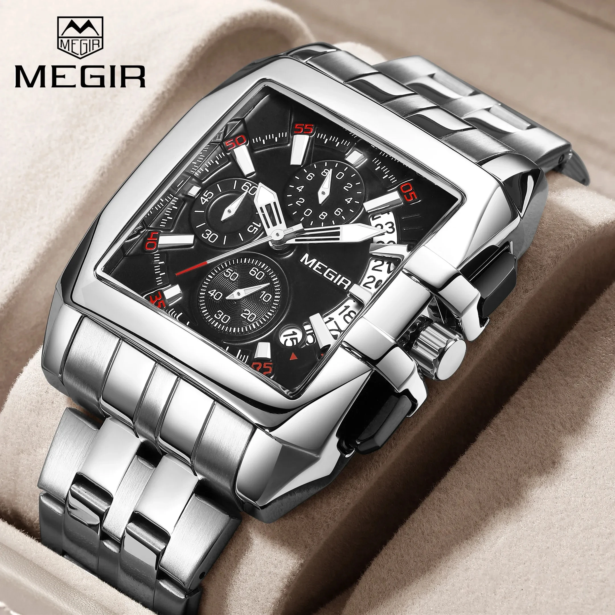 Megir New Business Men\'s Quartz Watches Fashion Brand Chronograph Wristwatch for Man Hot Hour for Male with Calendar 2018