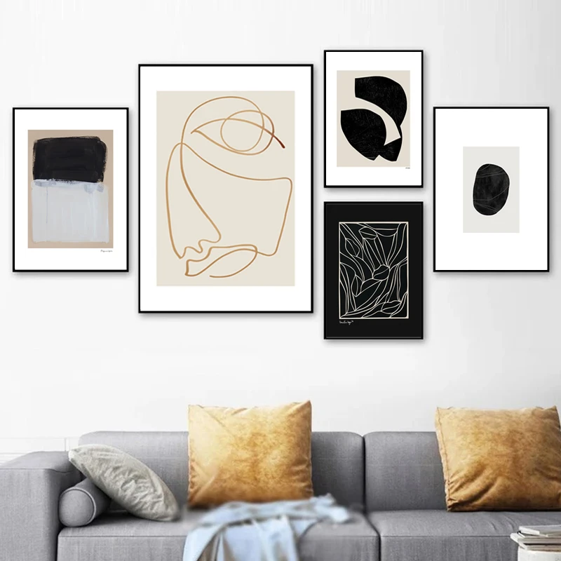 Line Figures Black and White Gray Creative Abstract Print Canvas Painting Nordic Pictures Wall Art Poster Living Room Decorative