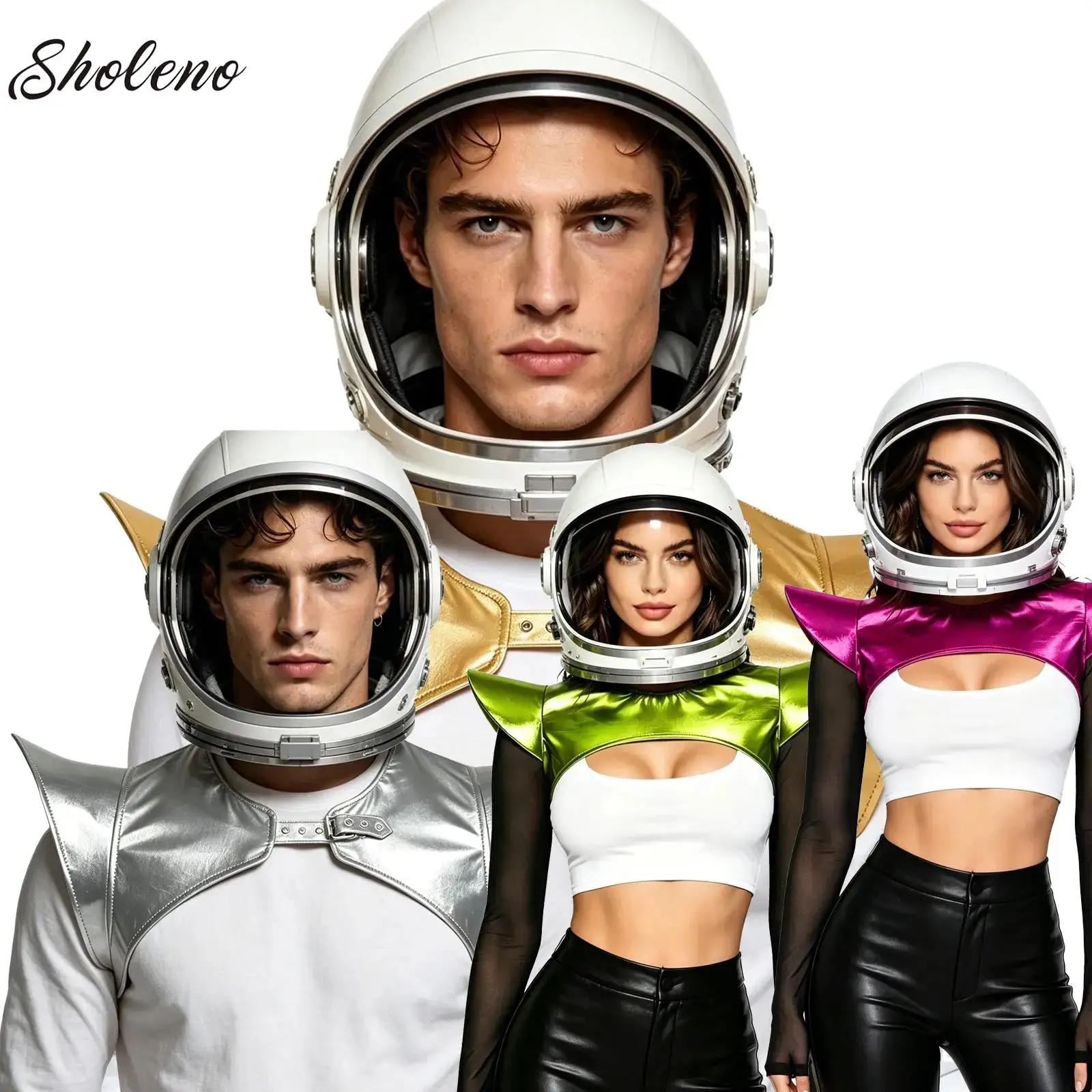 

Adults Alien Robot Astronaut Metallic Shoulder Armor Shiny Shrugs Crop Top Punk Body Costume Accessories for Halloween Club Rave