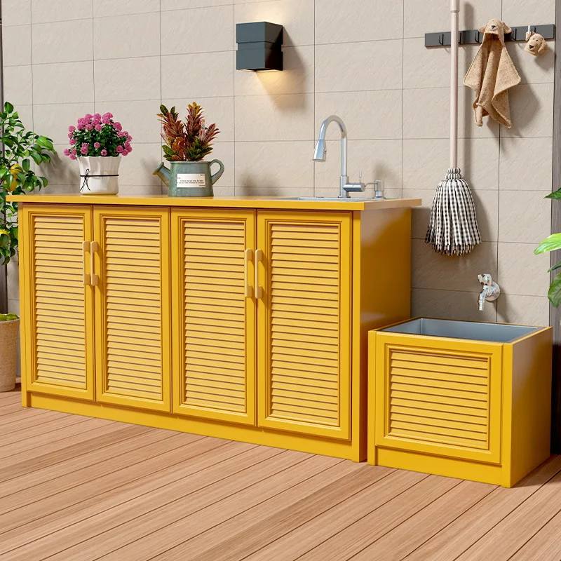 Villa garden waterproof sunscreen aluminum alloy wash basin storage storage integrated cabinet large courtyard large capacity