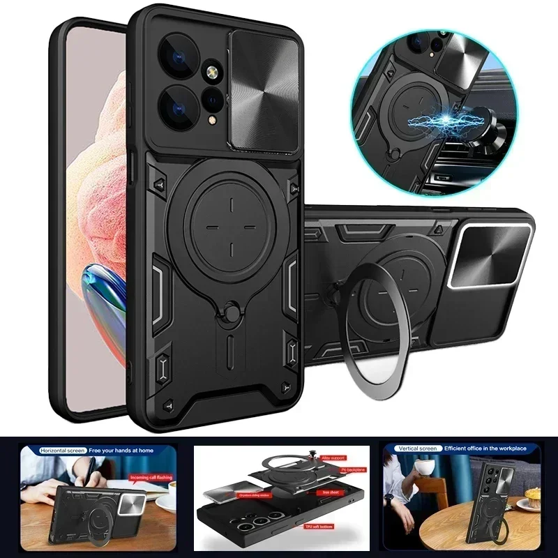 For Xiaomi Redmi Note 12 12S 4G Case Slide Camera Lens Protect Armor Phone Case For Redmi Note 12 Pro 12 Pro + Plus Back Cover