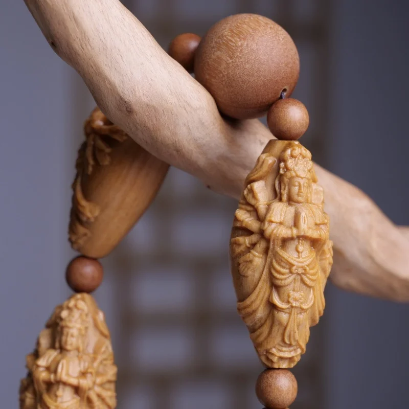 Barbie carving of the Thousand-Armed Avalokiteshvara, sandalwood -held neck , car pendant, solid wood hand