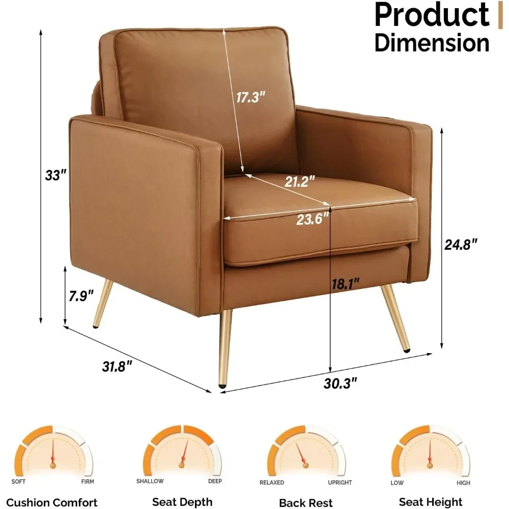 Coffee chair, comfortable armchair with gold metal legs and deep seat, suitable for offices, apartments, small spaces