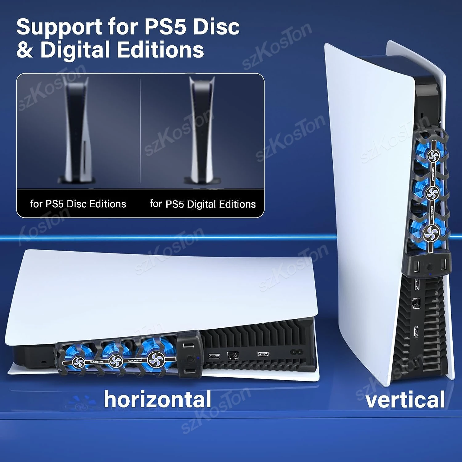 Ventilateur de refroidissement RVB pour système de refroidissement efficace PS5, refroidisseur silencieux à 3 vitesses, accessoires de console Gérfor PS5, disque et édition numérique