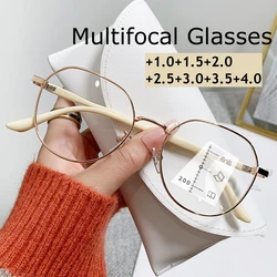 Unisex High Definition Multifocal Reading Glasses Transparent Round Frame Far-sighted Eyeglasses Women Men's Fashion Diopters