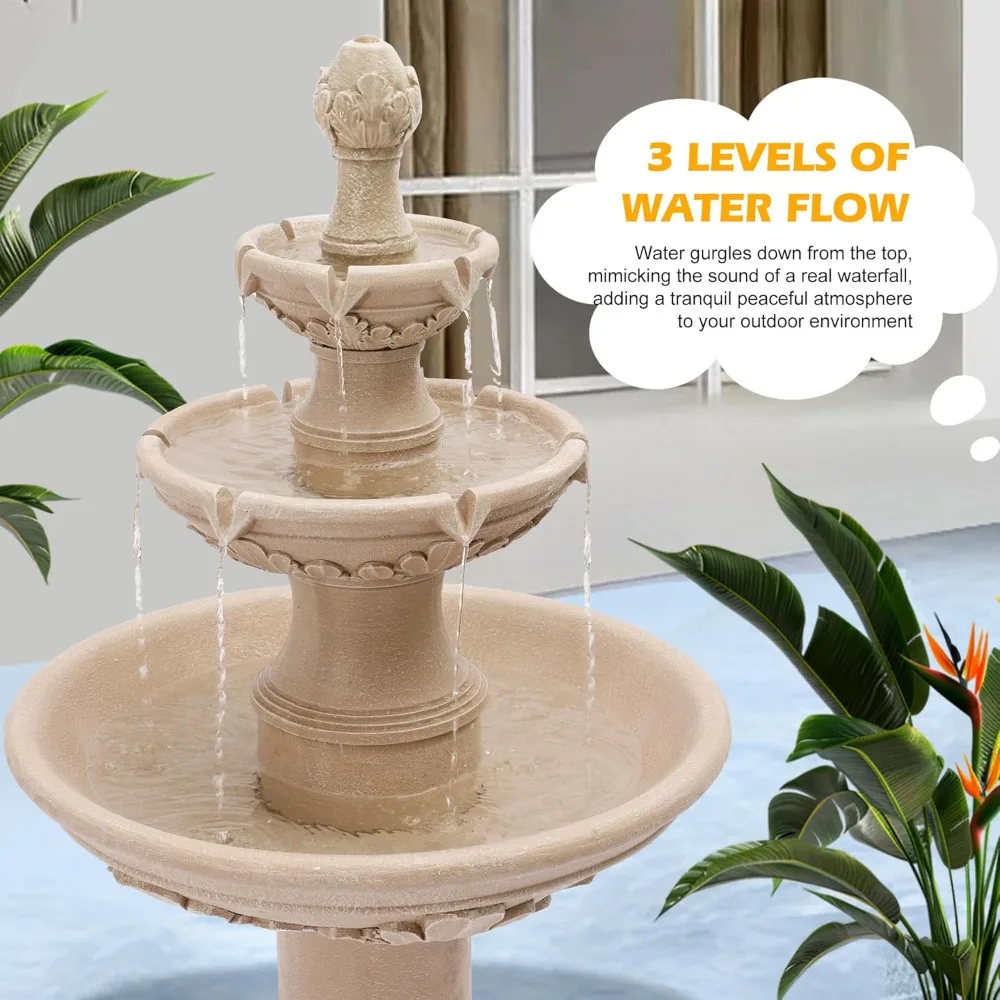 

48 High Italian Feature Freestanding Water Fountain Outdoor and Indoor,3-Tier Roman Pillar Waterfalls Fountains