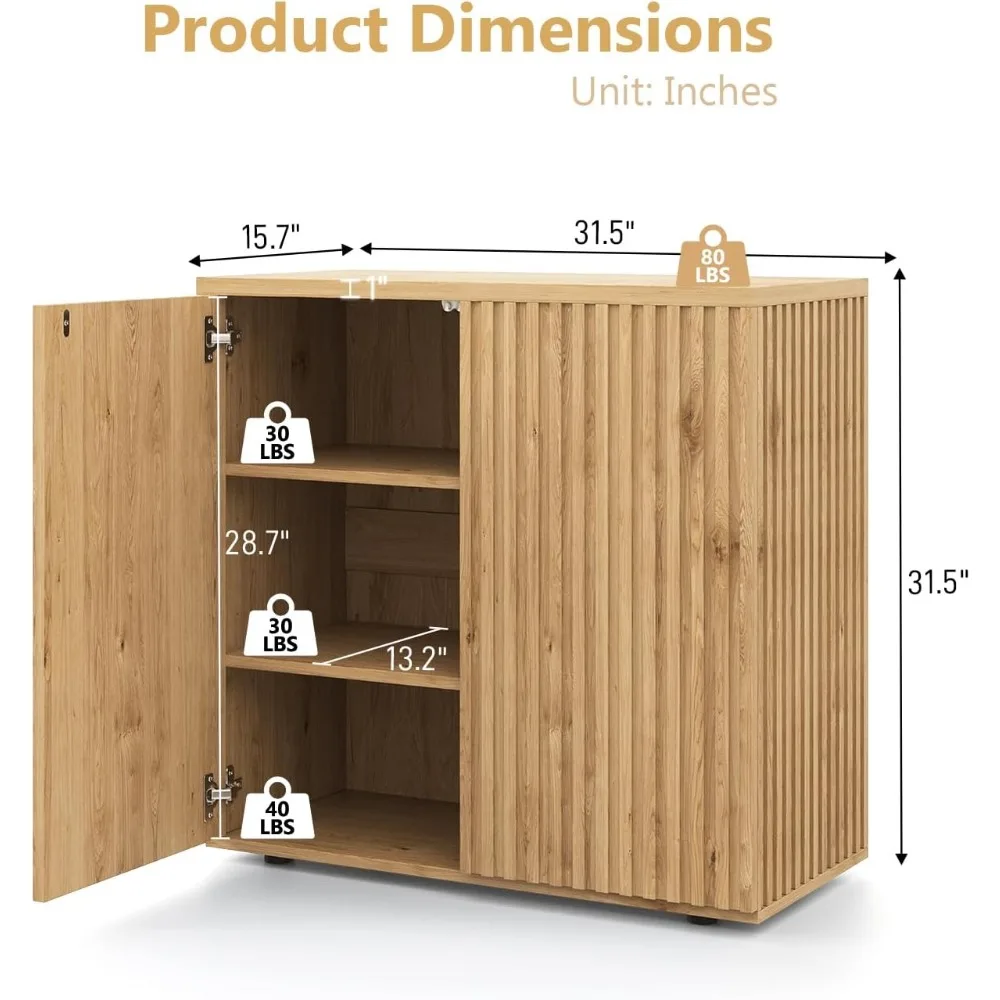 Moderne gecanneleerde buffetkast met opbergruimte, dressoir, credenza, consoletafel, koffiebar, pop-up deur