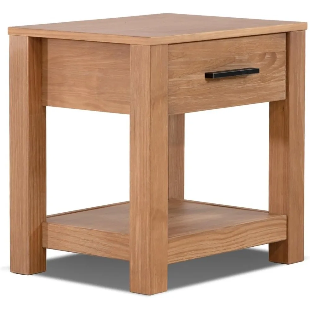 #Solid Wood Loft Style Nightstand with Acacia Finish for Bedroom Storage