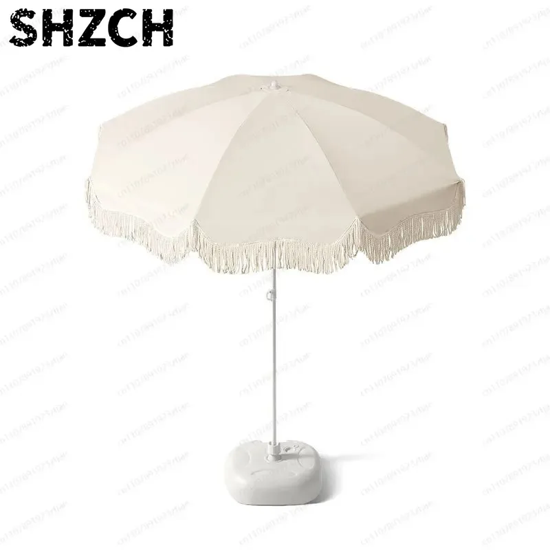 Tassel Outdoor Patio Umbrella Large, Beach Garden Stall Sun & Rain Shade, Commercial Use