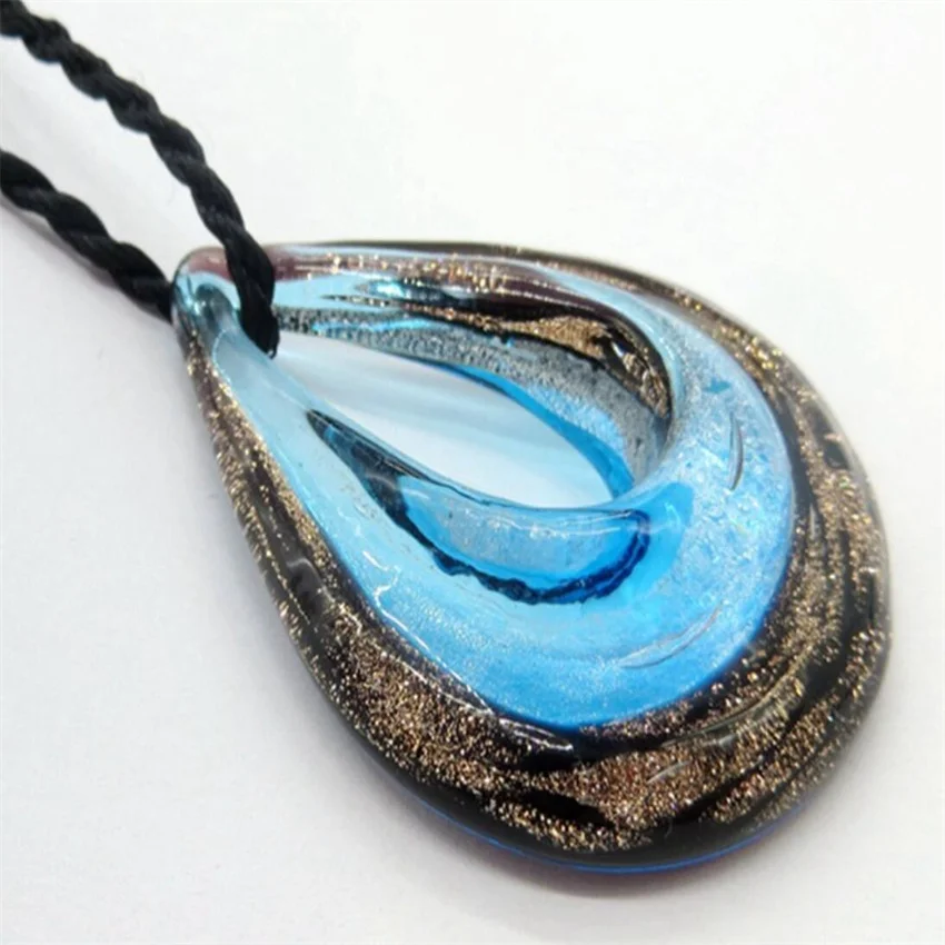 Handmade Murano Glass Pendant Gold Sand Double Color Water-drop Glass Jewelry For Man Women Necklaces Sweater Chain Gifts