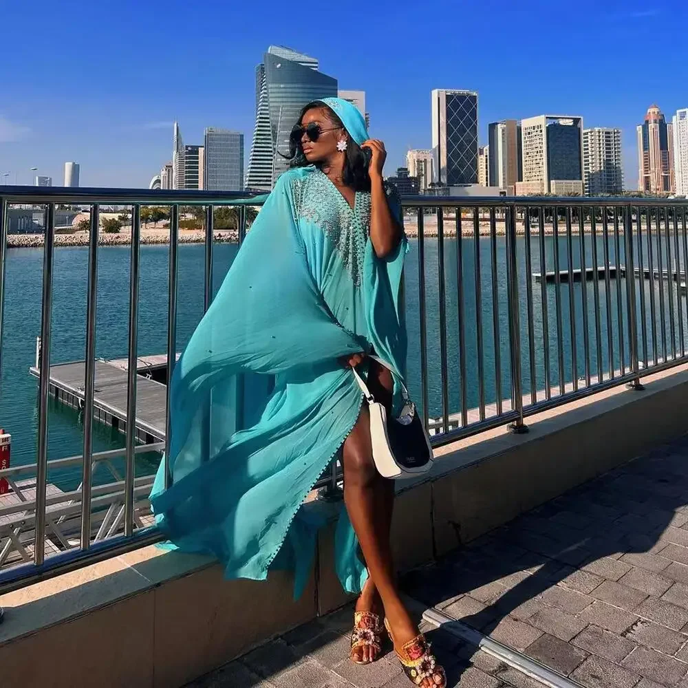 

2025 Abayas for Women Dubai Luxury Chiffon Boubou Muslim Fashion Dress Caftan Wedding Party Occasions Long Abaya With Inner